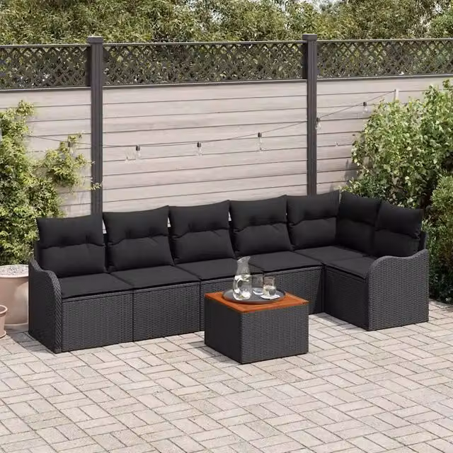 Set Divano da Giardino 7 pz Nero polyrattan 3347464
