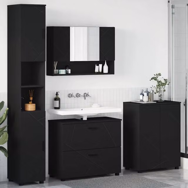 Set di mobili per il bagno 4 pz Nero 35 x 30 x 192 cm 3393084