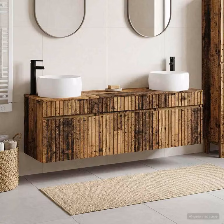 Set di 3 armadi da bagno moderni vidaXL in legno marrone, L/P/H: 49 x 44,5 x 66 cm