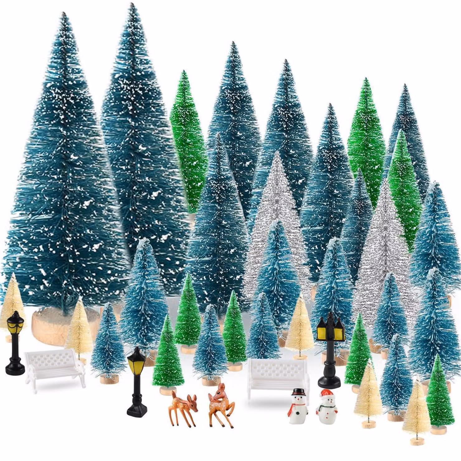 Set di mini albero di Natale, 35 pezzi, albero di Natale artificiale, verde, piccolo