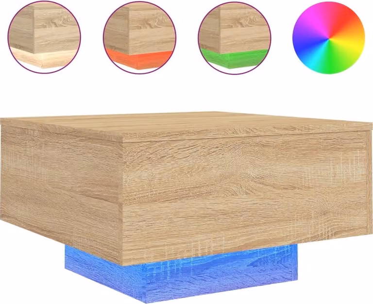 Tavolino da Soggiorno con Luci LED Rovere Sonoma 55x55x31 cm