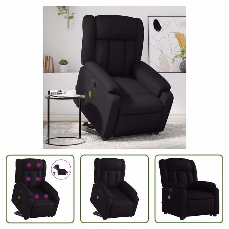 The Living Store Sedia massaggiante con supporto in piedi elettrica in ecopelle nera