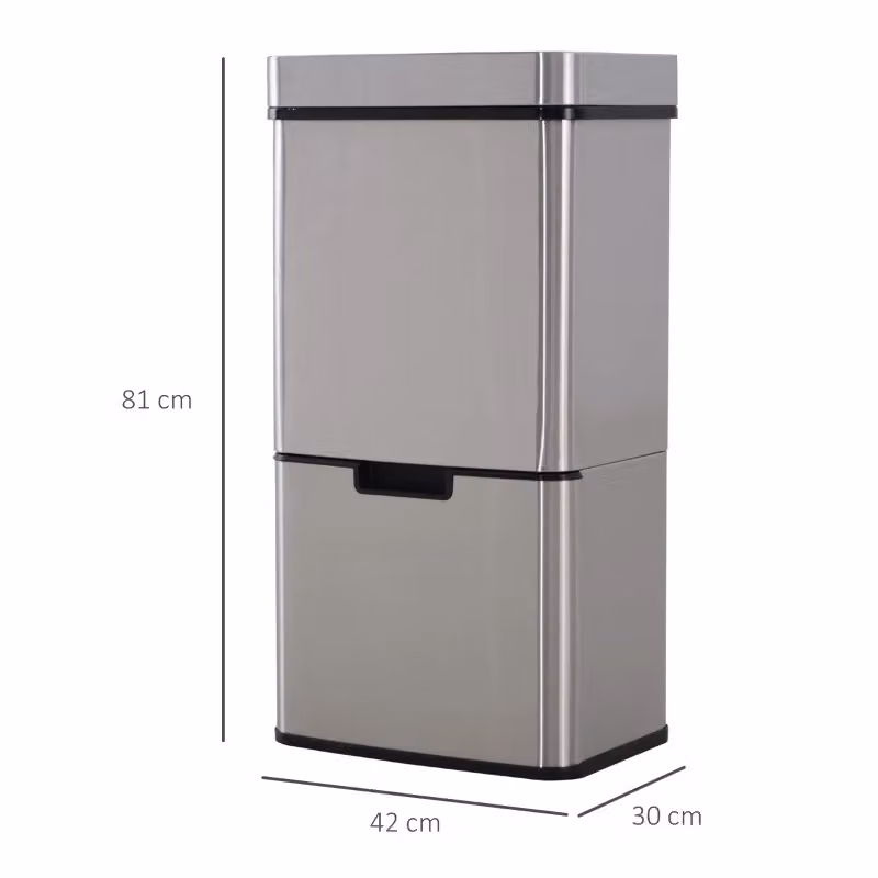 Pattumiera con sensore WISHDOR da 72 L in acciaio inox e plastica con 3 scomparti per la raccolta differenziata, colore argento – 2