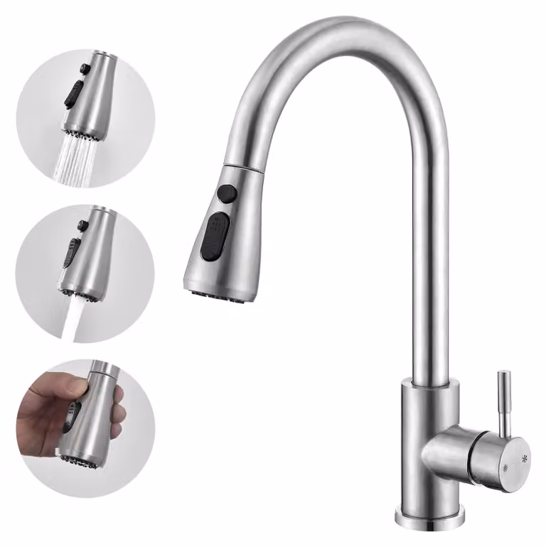 Rubinetto da cucina in acciaio inossidabile con doccetta estraibile, girevole a 360°