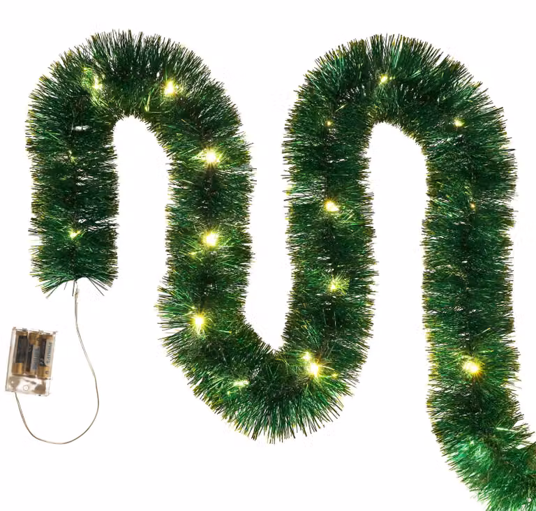 Catena luminosa natalizia a LED, verde, con batterie, per l'albero di Natale, lunghezza 6 metri