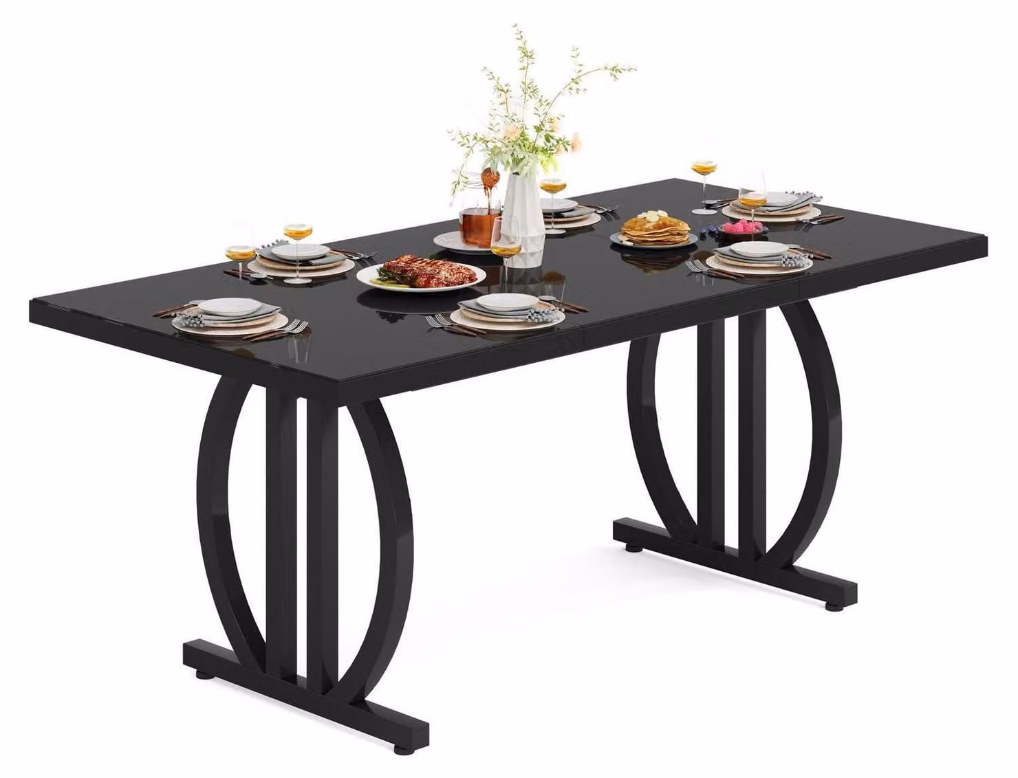 Tavolo da pranzo rettangolare, dimensioni 160x80 cm, colore nero, struttura in metallo, adatto per 4-6 persone, stile industriale