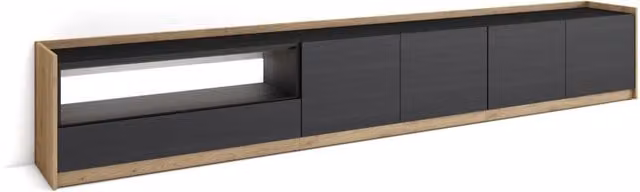 Mobile TV Soggiorno, 310x50x37 cm, Per TV fino a 80", LED, Nero e rovere