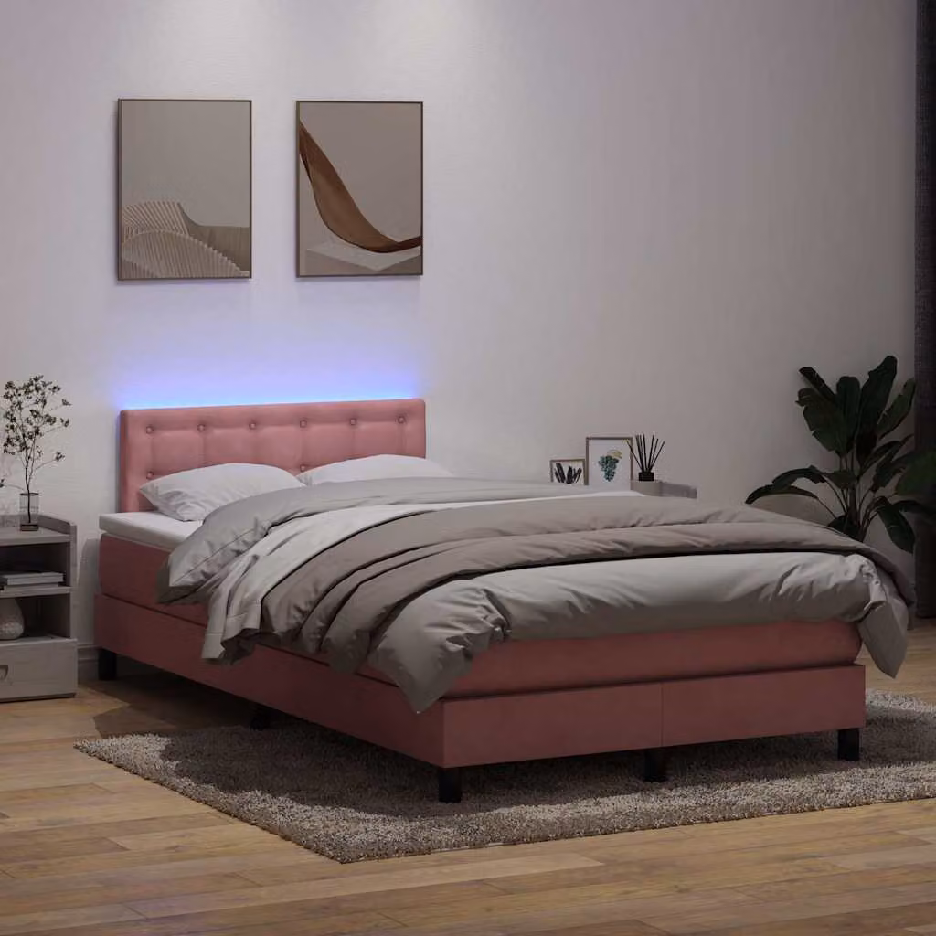 Maison Exclusive - Letto boxspring con materasso e LED rosa 120x220 cm velluto