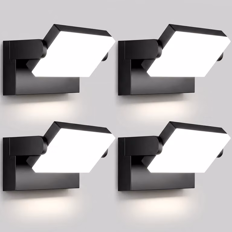 Set di 4 lampade da parete a LED per esterni, 40W, 3000 lumen, 6000K, grado di protezione IP65, colore nero