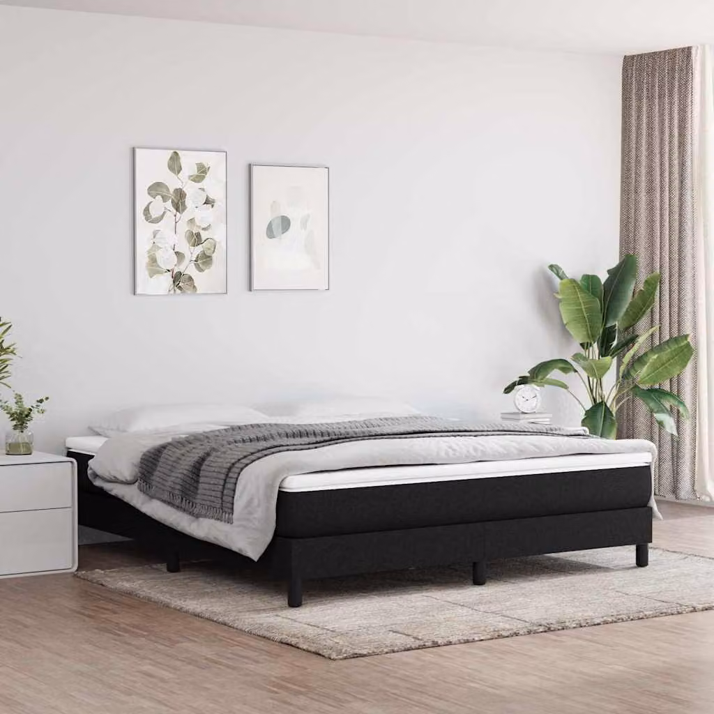 vidaXL Giroletto a Molle Ibrido con Materasso in Tessuto Nero e Bianco L/P: 180 x 200 cm
