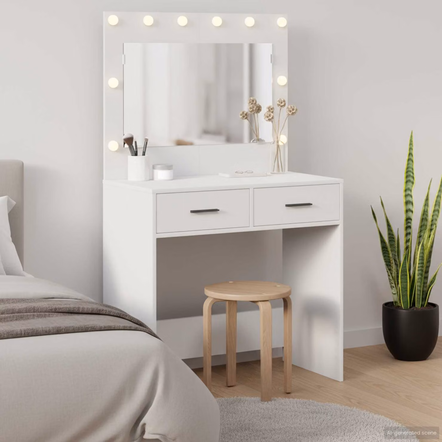 vidaXL Tavolo da Trucco Hollywood con LED Bianco in MDF L/P/H: 78,5 x 41 x 135 cm