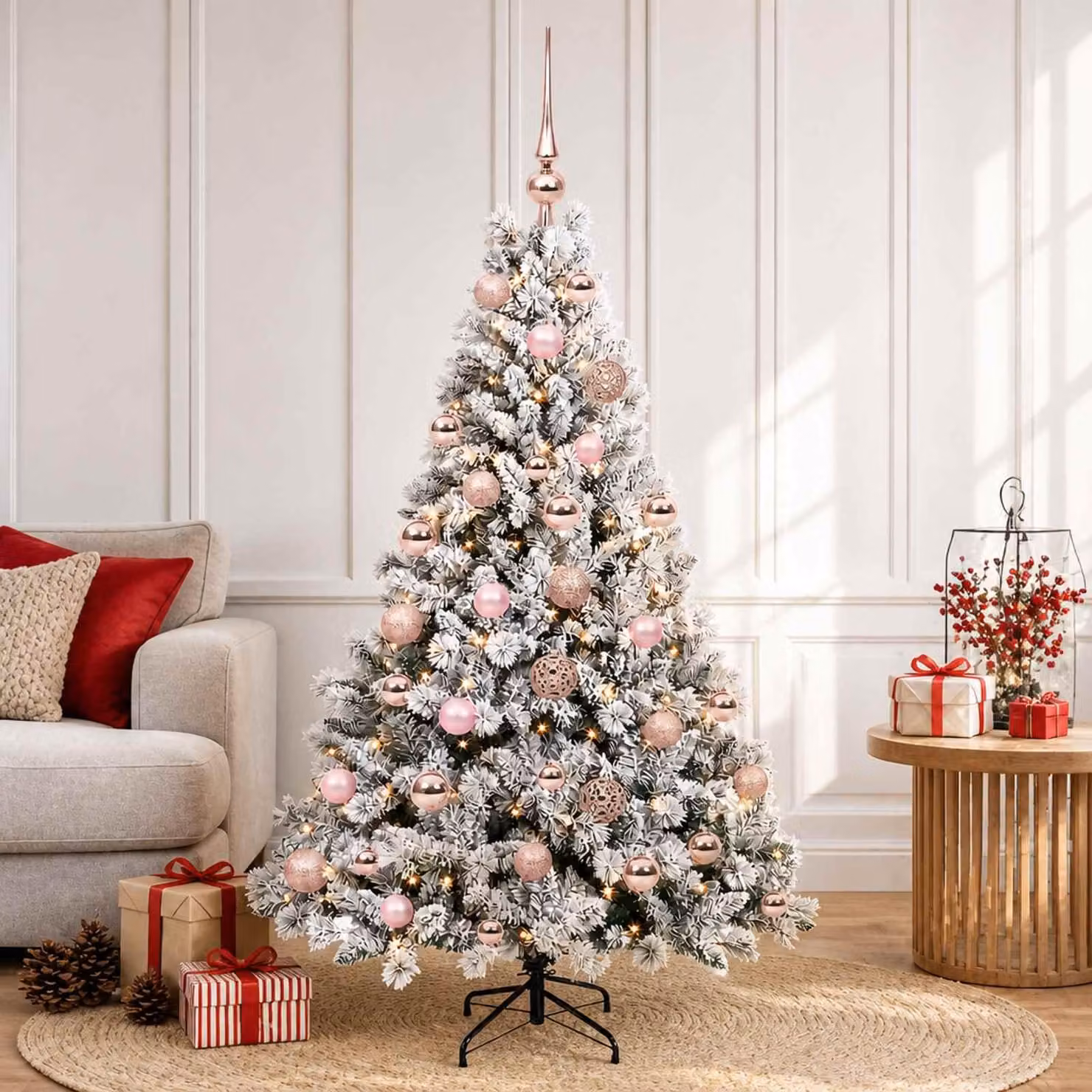 Albero di Natale artificiale con decorazioni natalizie, altezza 150 cm, 150 luci LED
