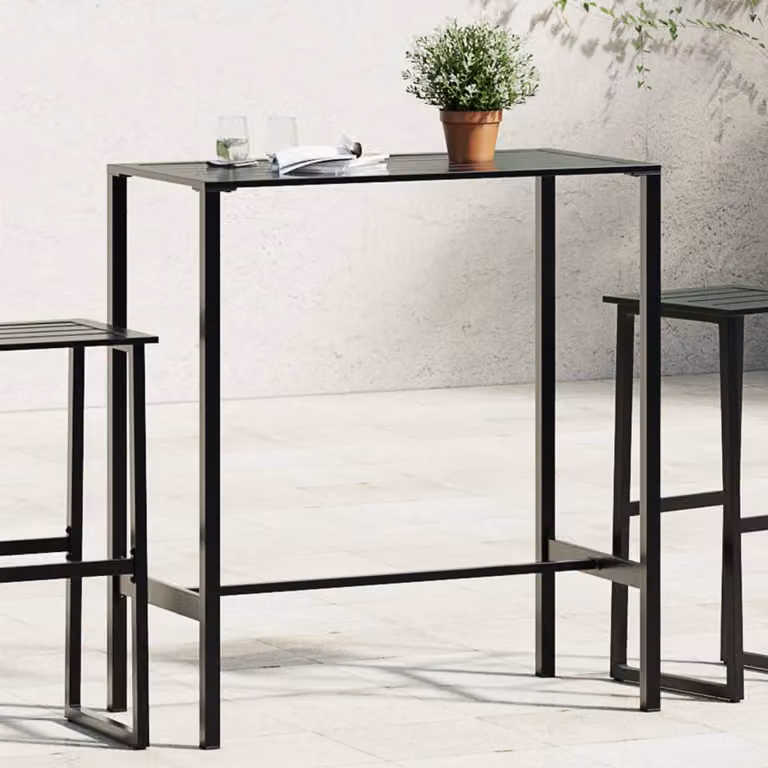 vidaXL Tavolo da Bar Moderno Rettangolare in Acciaio Verniciato a Polvere Nero L: 100 cm, P: 50 cm, H: 110 cm