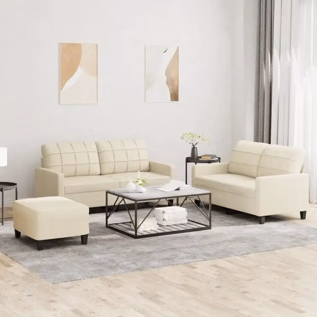 vidaXL Set di Divani 3 pz in Similpelle Beige con Cuscini e Struttura Imbottita Moderna