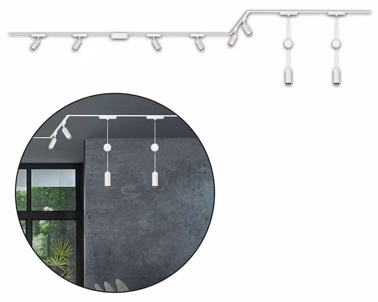 Sistema a binario Briloner Luxtrail, 6x faretti, 2x sospensione, forma a U, Z, bianco