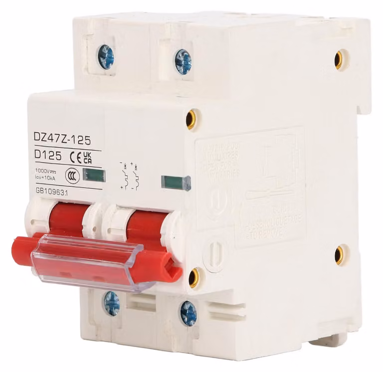 Interruttore di potenza CC, protezione da cortocircuito, installazione su guida, PV 2P, 1000 V, 125 A, interruttore rosso