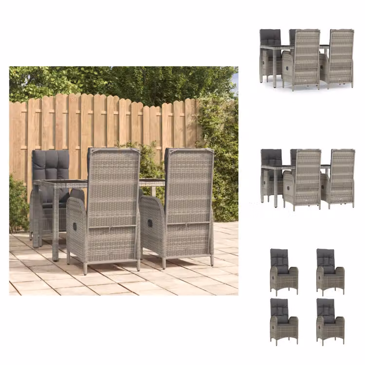 vidaXL Set da pranzo da giardino 5 pezzi con cuscini in poly rattan grigio - Set di mobili da giardino