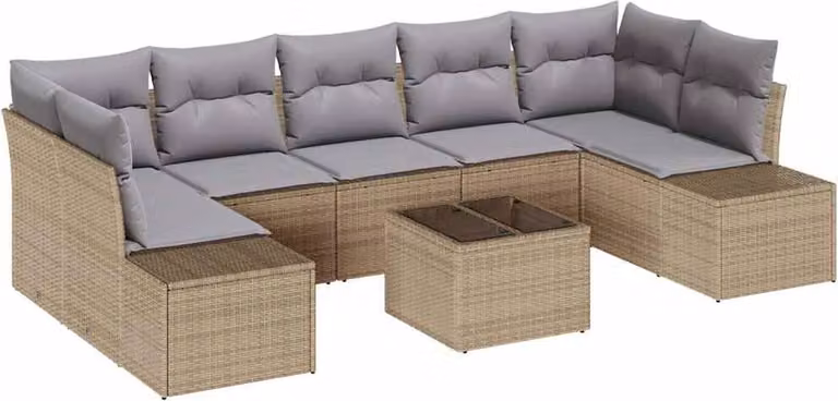 Set Divano da Giardino 8 pcs Beige e grigio polyrattan