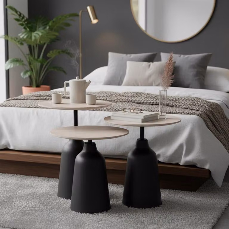 Tavolini da caffè, tavolini ausiliari, design elegante, stile moderno, nero, marrone, legno, nuovi