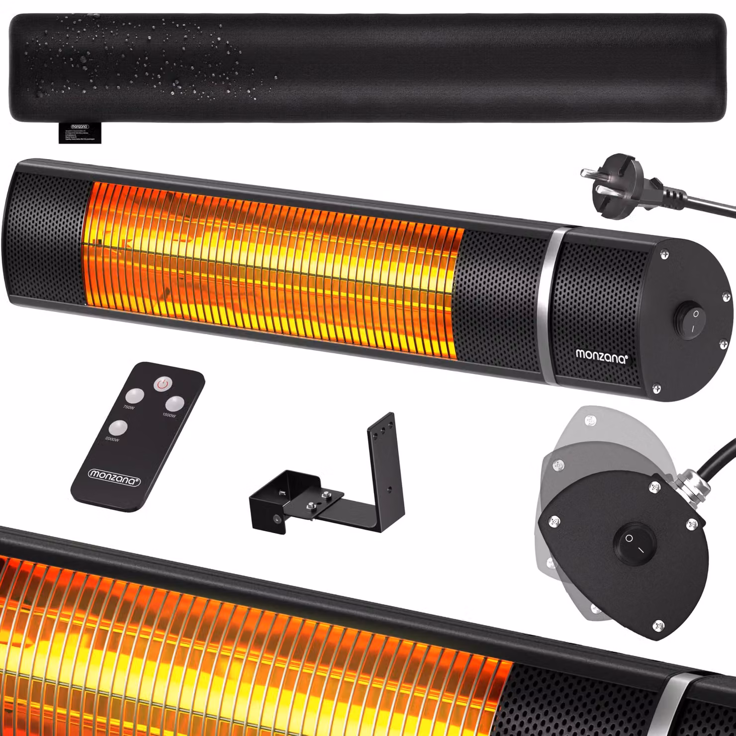 Riscaldatore a infrarossi da parete per esterni - Potenza: 2000 Watt - Colore: Nero - Riscaldamento per ambienti esterni - Elettrico - Emissione di calore