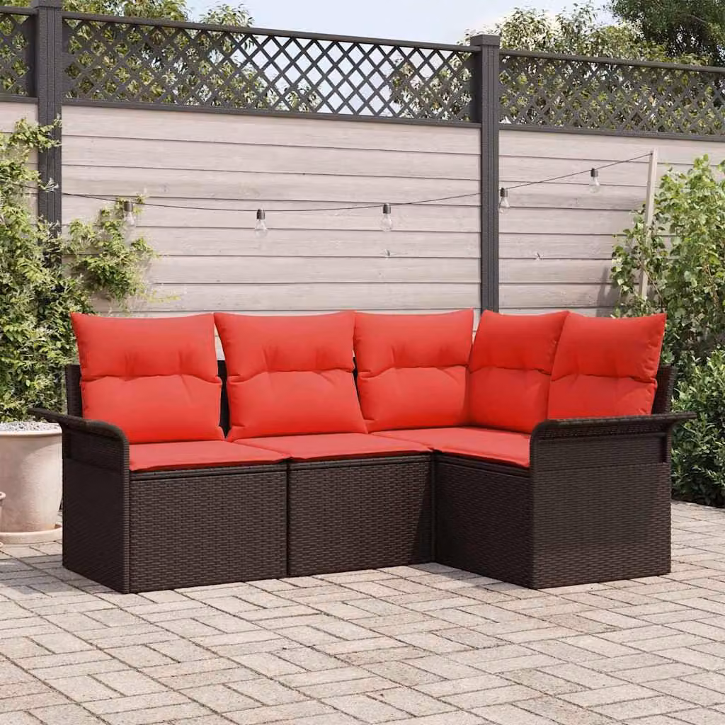 Maison Exclusive - Set divano da giardino con cuscini marroni in polyrattan
