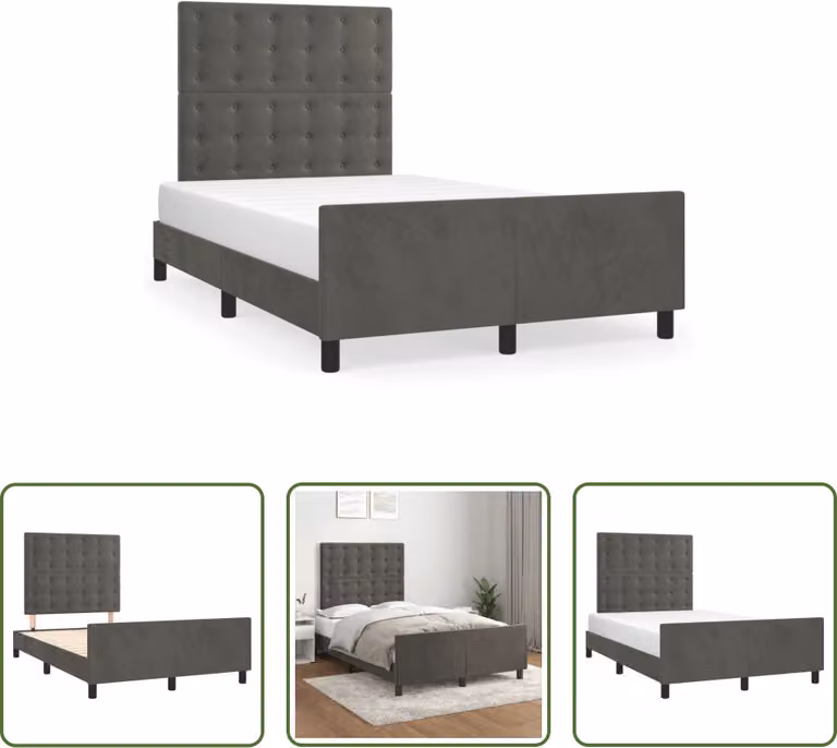 The Living Store Struttura letto con testata grigio scuro 120x190 cm in velluto