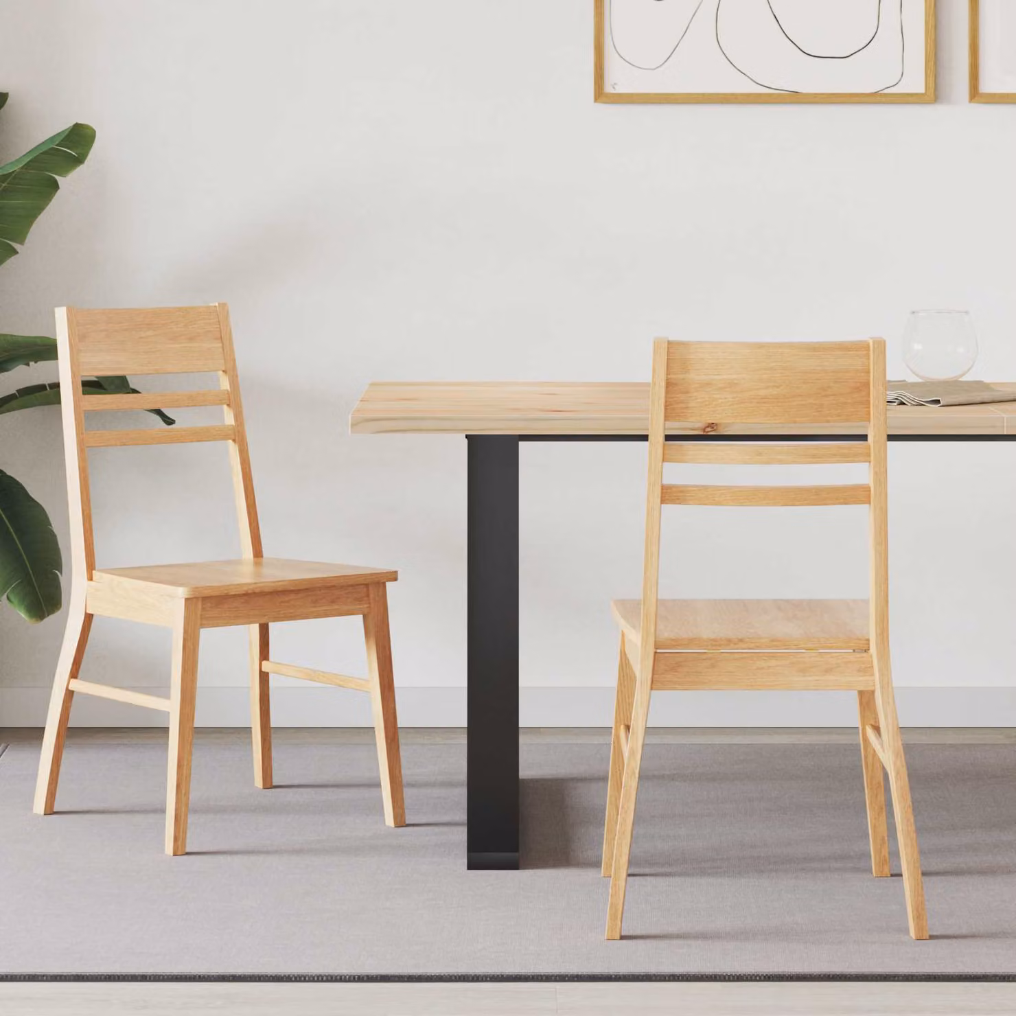 Set di 2 sedie da pranzo moderne vidaXL in legno di gomma naturale, L/P/H: 43 x 54 x 89 cm – 1