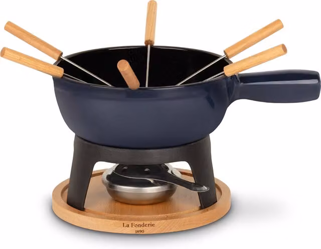 Set fonduta Mont Joux La Fonderie in ghisa smaltata blu per 6 persone