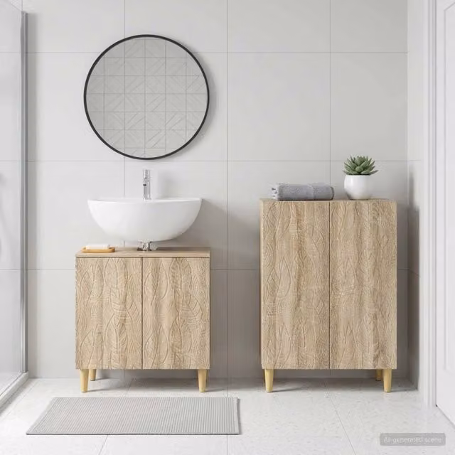 Set di mobili da bagno moderno vidaXL composto da mobile lavabo e mobile contenitore in legno marrone con ante a battente