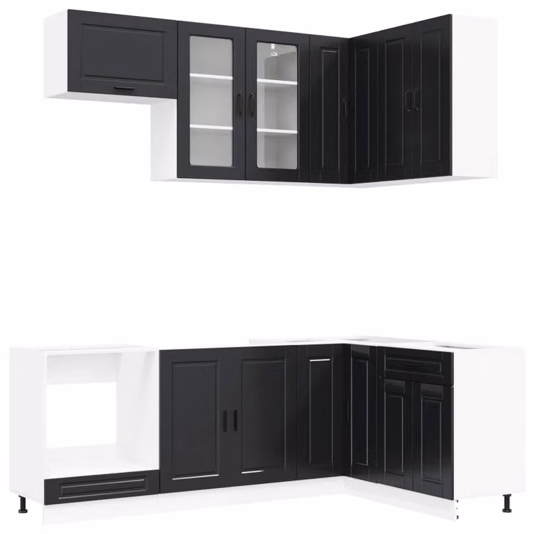 Set di cucina PORTO, 8 pezzi, colore nero, legno ingegnerizzato