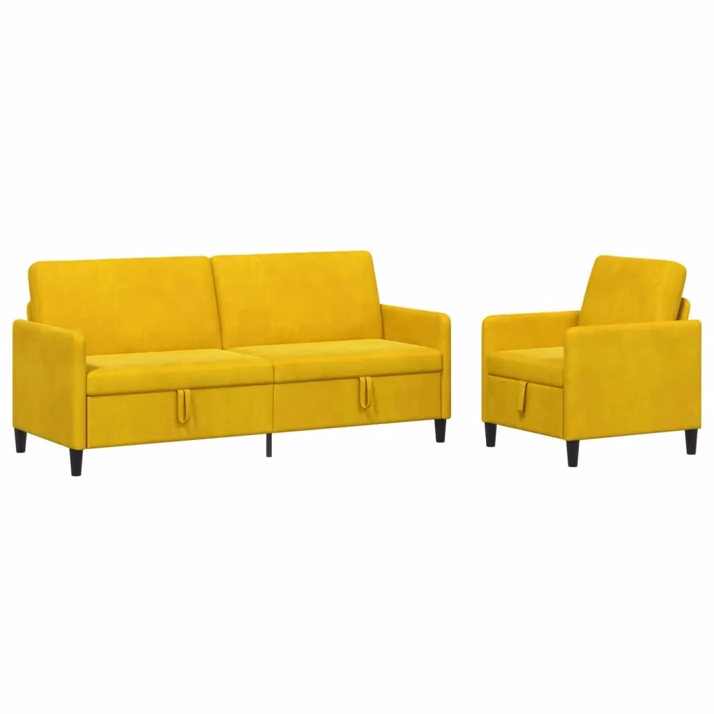 Set di divani moderni vidaXL con contenitore a sollevamento, composto da divano a 3 posti e poltrona, colore giallo e nero, rivestimento in tessuto con coperture rimovibili – 2