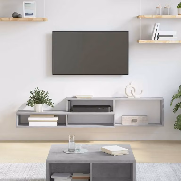 Supporto TV da parete moderno vidaXL in legno MDF grigio, L 150 cm x P 25 cm x H 28,5 cm