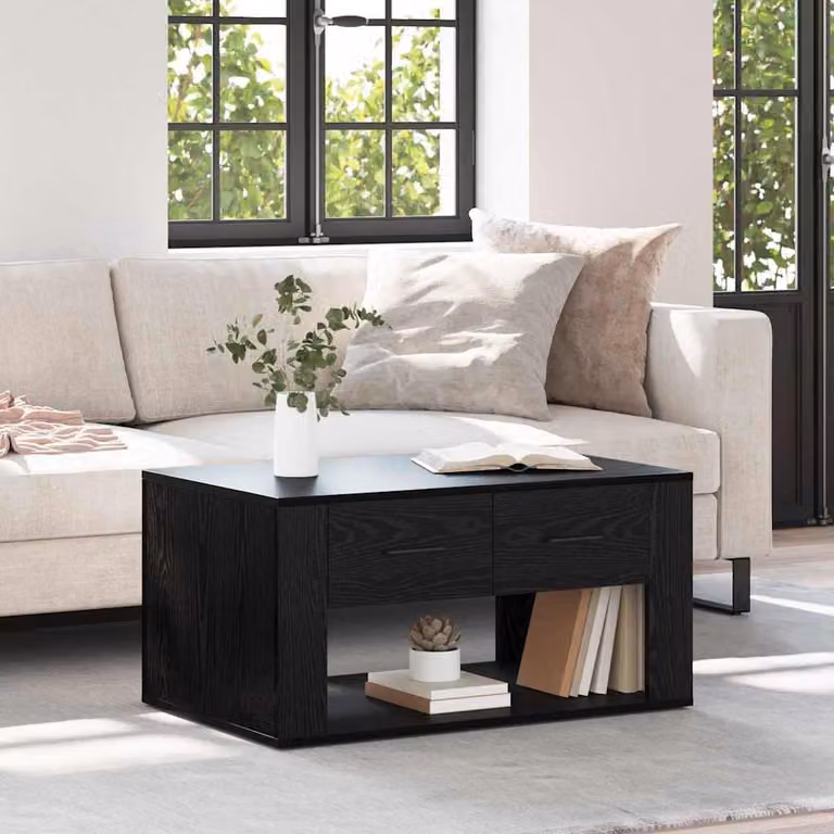 Tavolino da salotto vidaXL in stile rustico nero e rovere, L 80 cm x P 50 cm x H 40 cm