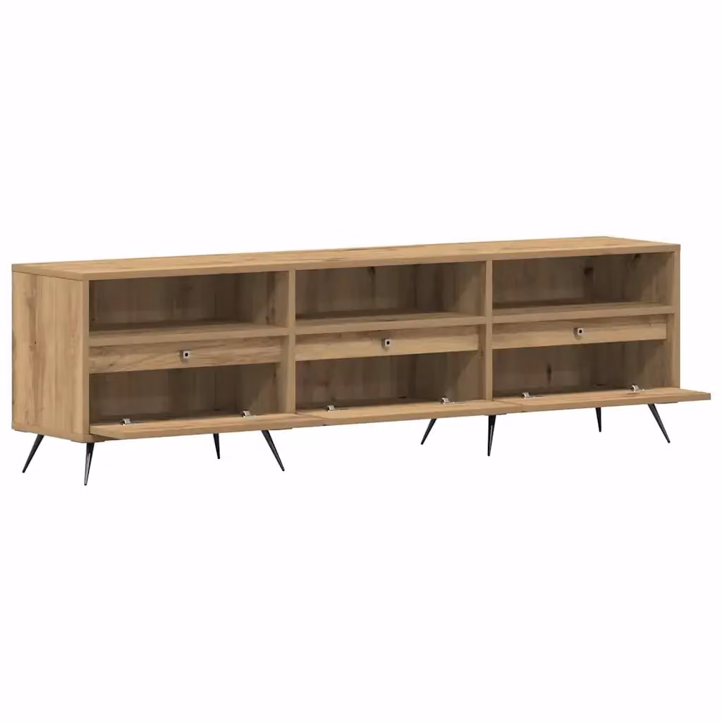 Mobile porta TV moderno HELLOSHOP26 in legno di rovere color marrone con vani contenitori L: 150 cm, P: 30 cm, H: 44,5 cm – 2