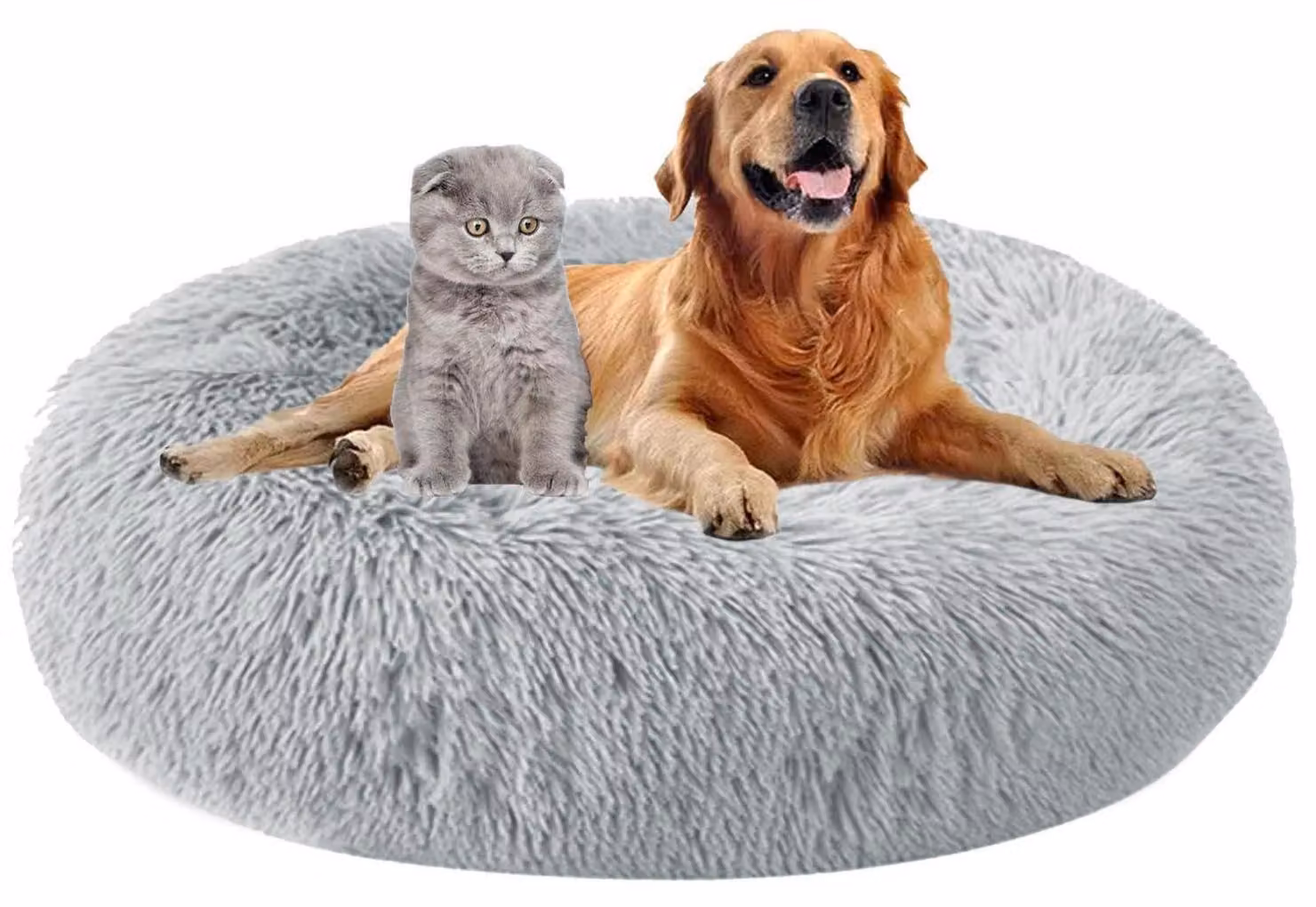 Cuccia per cani, forma a ciambella, diametro 40 cm, grigia, in peluche, lavabile, antiscivolo