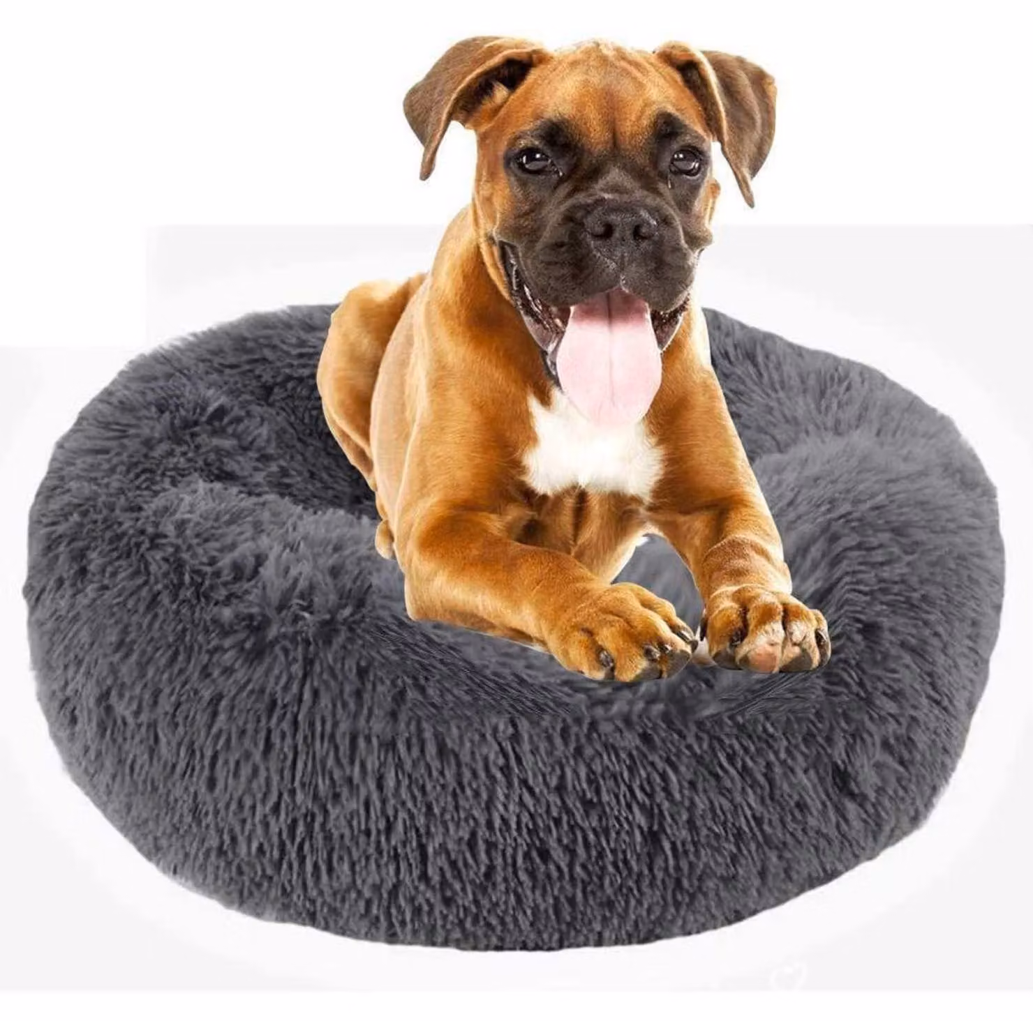 Cuccia per cani a forma di ciambella, effetto caldo, traspirante, morbida, color grigio scuro, 60 cm
