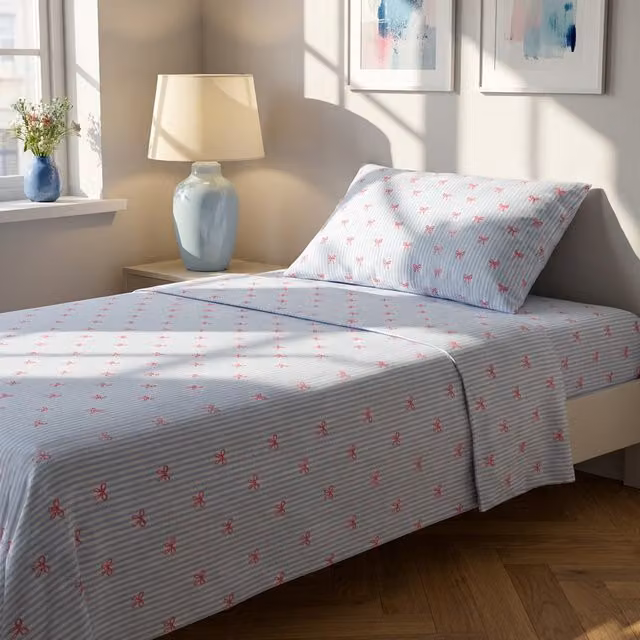 Completo letto 1 piazza e mezza righe fiocchi azzurro
