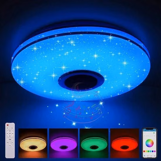 Plafoniera LED moderna a cupola con controllo remoto e Bluetooth, illuminazione RGBW multicolore per salotto e cameretta