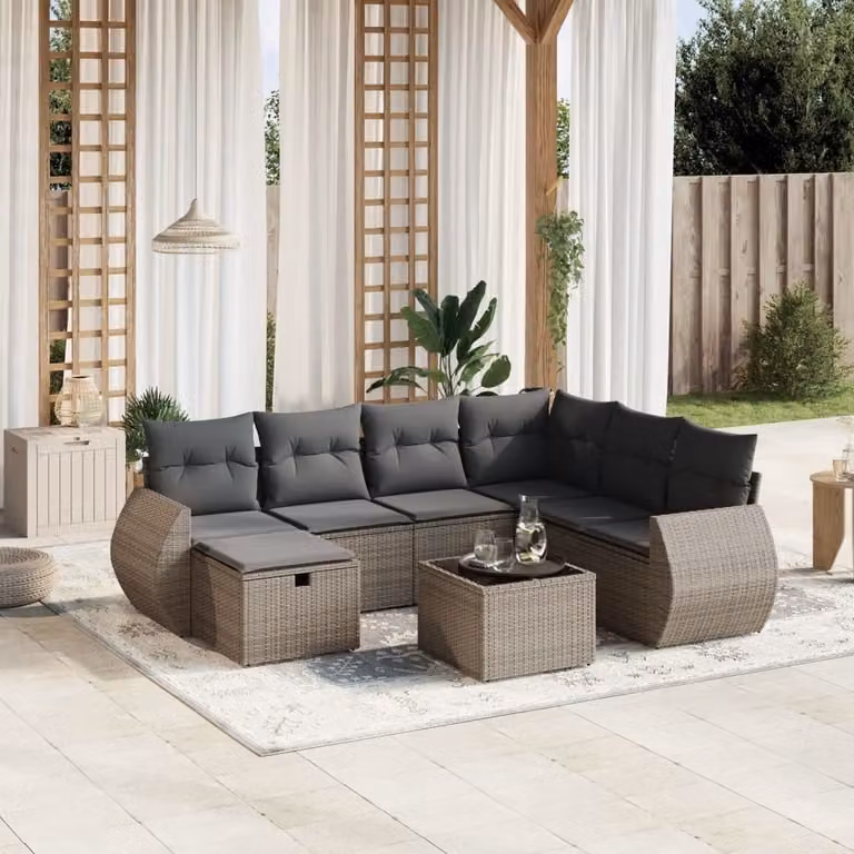 Maison Exclusive - Set da giardino 8 pezzi con cuscini grigio in polyrattan