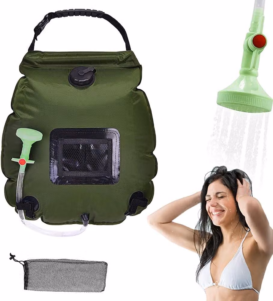 Doccia solare portatile da 20 litri, con soffione e tubo, ideale per l'uso in giardino e all'aperto