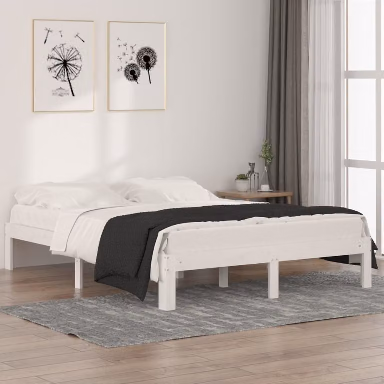 The Living Store Letto in legno massiccio bianco 150x200 cm