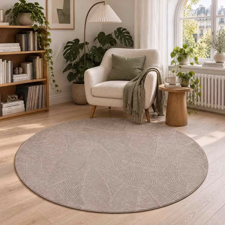 Tappeto rotondo moderno vidaXL IZA beige in poliestere a pelo basso Ø 160 cm