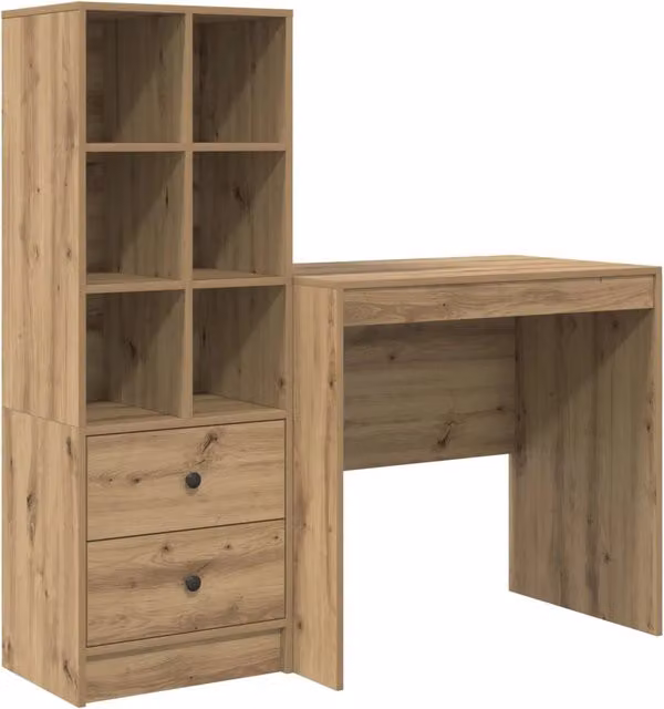 Scrivania | Tavolo da Ufficio con cassetto con lo scaffale 2 pz Rovere artigianale