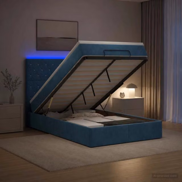 Letto Ottomano con Materasso Ibrido e Illuminazione LED vidaXL Blu e Bianco L/P/H: 120 x 200 x 88 cm – 1