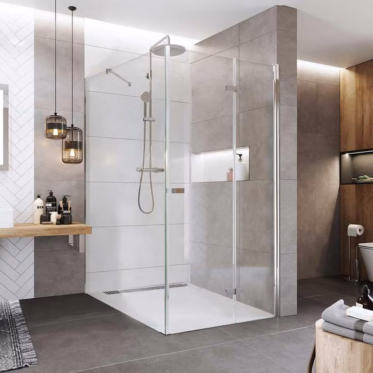 Cabina doccia Mereo, Novea, rettangolare, chiudibile, 90x100 cm, cromo ALU, vetro trasparente, porta destra e parte fissa - CK13823ZP