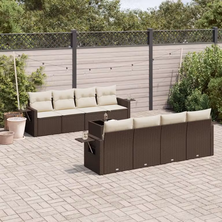 vidaXL Set Divani da Giardino 9 Pezzi in Polyrattan Marrone con Cuscini e Tavolino da Caffè