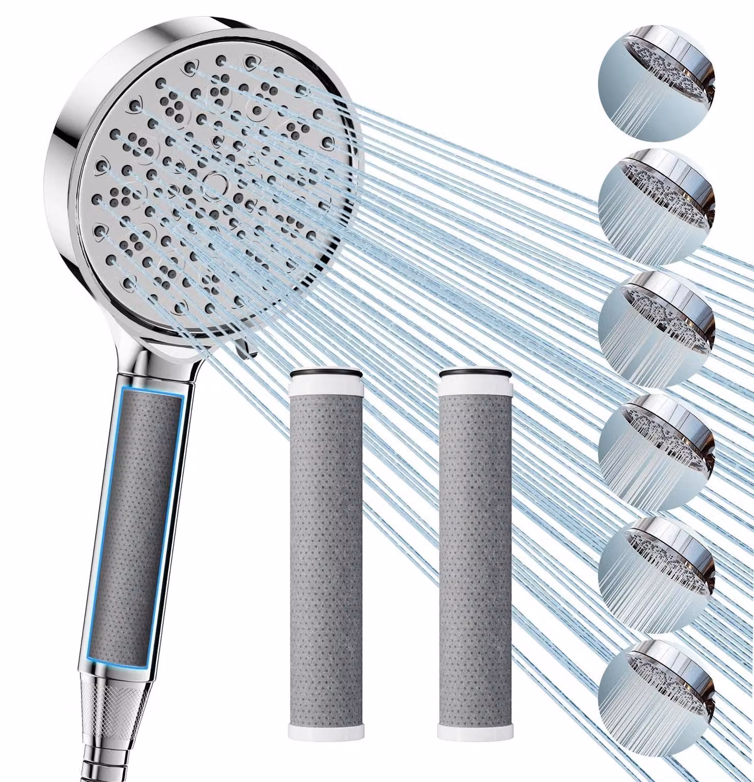 Solidchoice - Doccia con filtro per acqua dura e tubo flessibile, 6 livelli di pressione