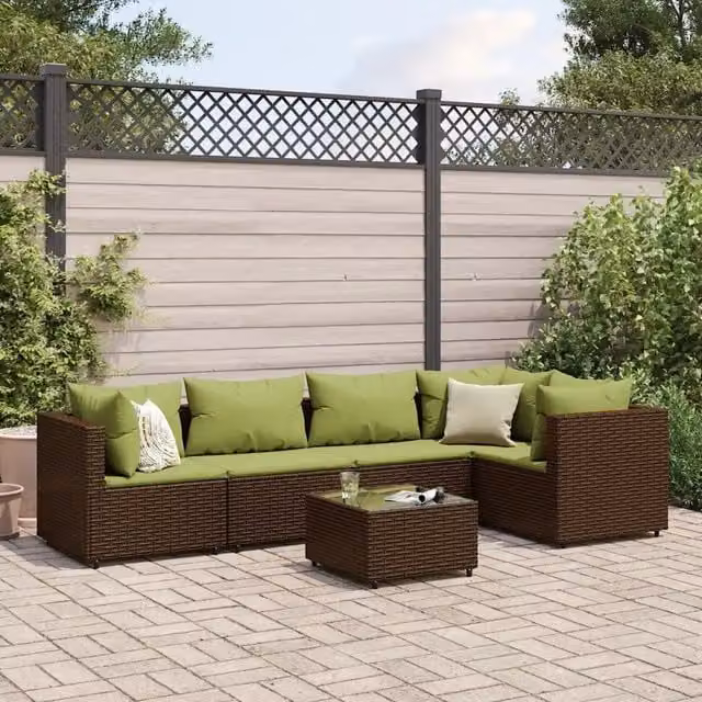 Set Mobili da Giardino 6pz con Cuscini in Polyrattan Marrone 3308102