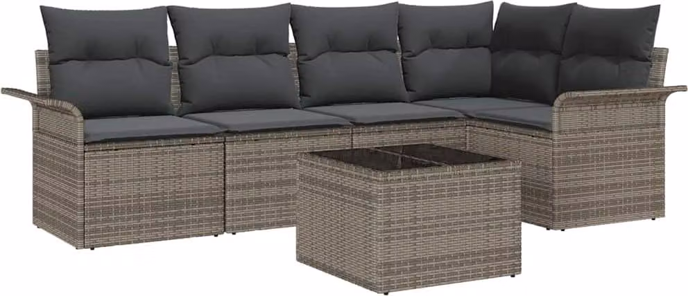 Set Divano da Giardino con cuscino 6 pcs Grigio Poly Rattan