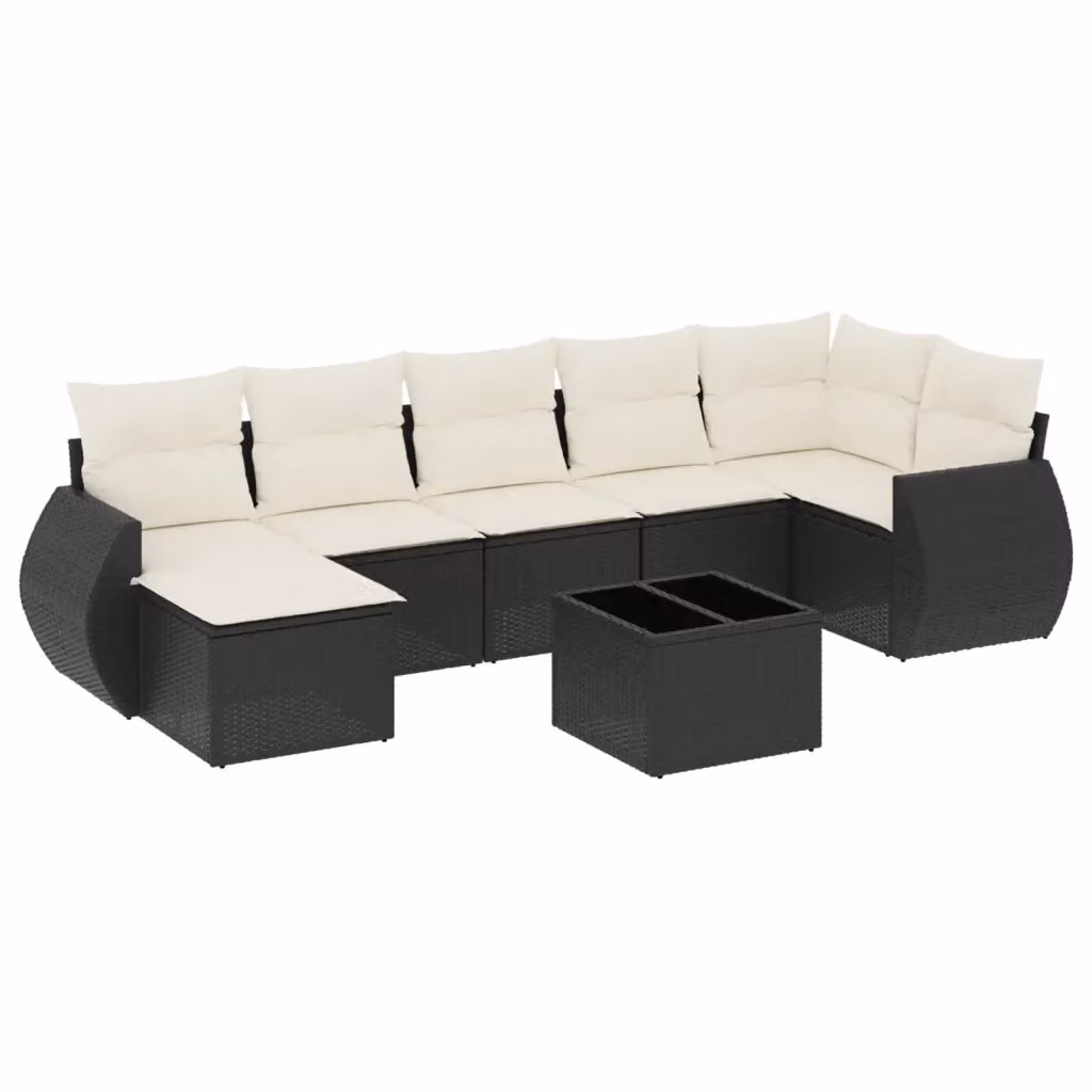 vidaXL Set Divani da Giardino a L con Cuscini 8 pz in Polyrattan Nero e Bianco – 2